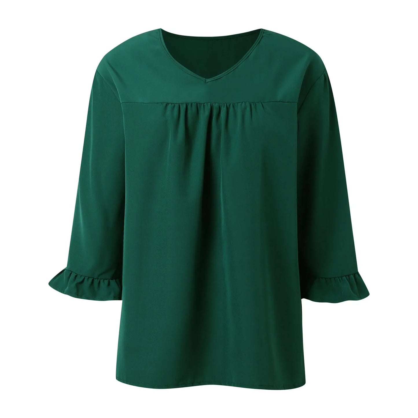 Summer Women Tunic Blouse Top Solid Color Oversize Loose Ruffle Half Sleeve V Neck Casual T-Shirts Elegant Lady Clothing