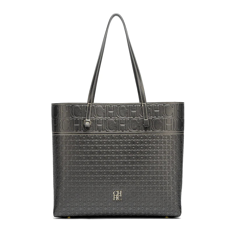 CH Letter Logo Leather Shoulder Bag Brand Women's Bag Large Capacity Resistant Elegant Fashion Casual with Base