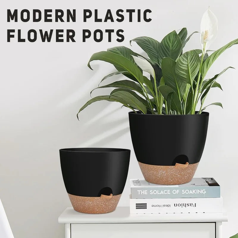 12" 10" 9" Large Self Watering Plant Pots 3 Pack Planters
