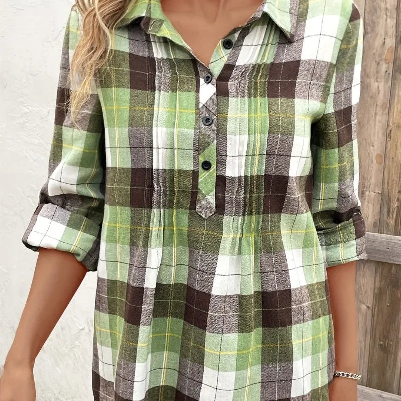Plus Size Women's Plaid Long Sleeve Blouse for Spring Fashion