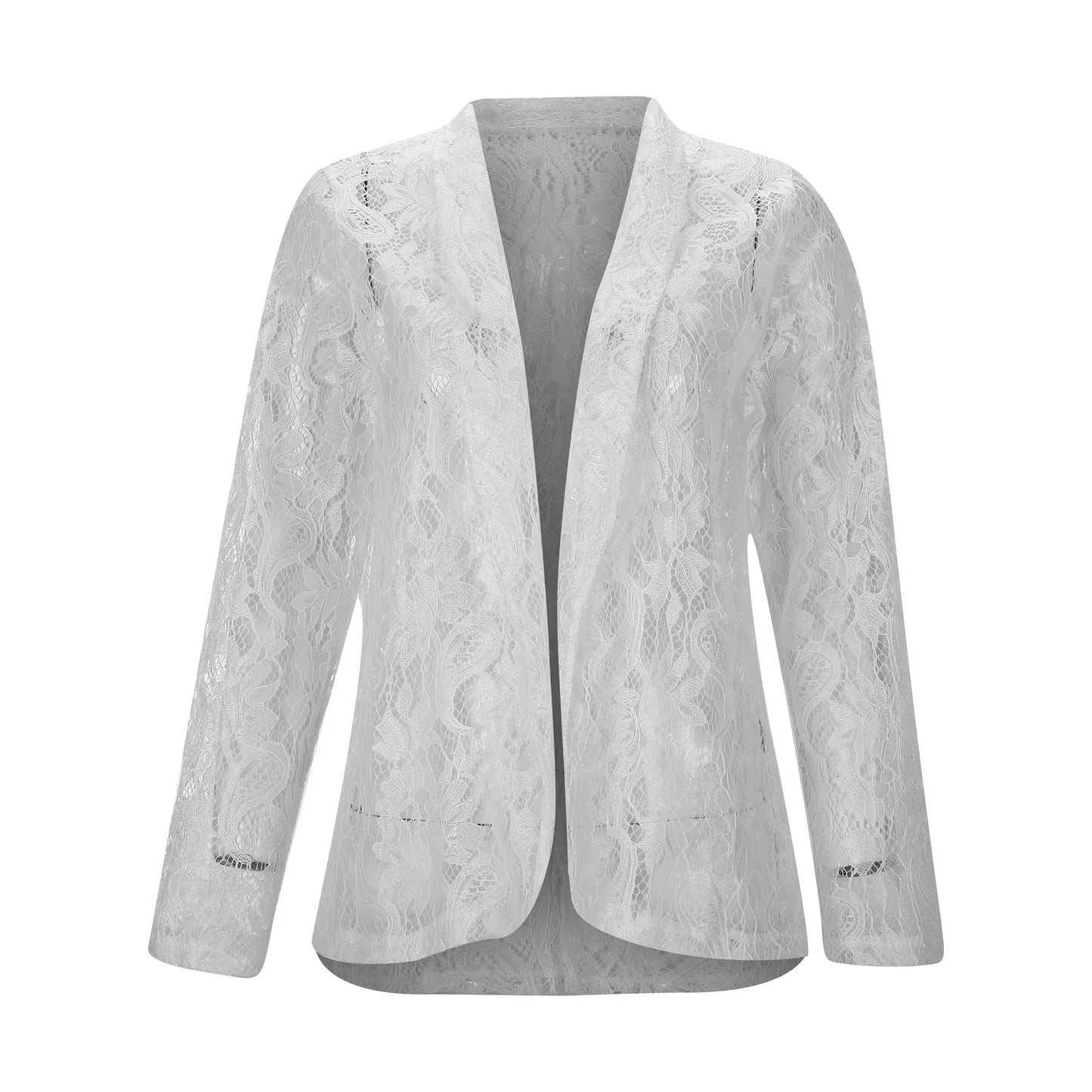 White Lace Hollow Out Women's Suit Coat Lightweight Blazers