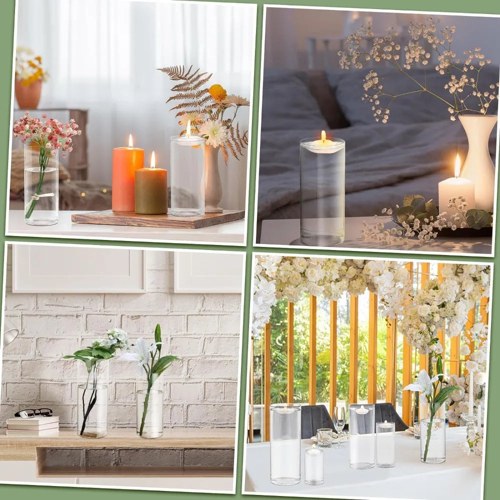 4 Sizes(4/6/ 8/10 Inch) Glass Clear Cylinder Vase Home Decor