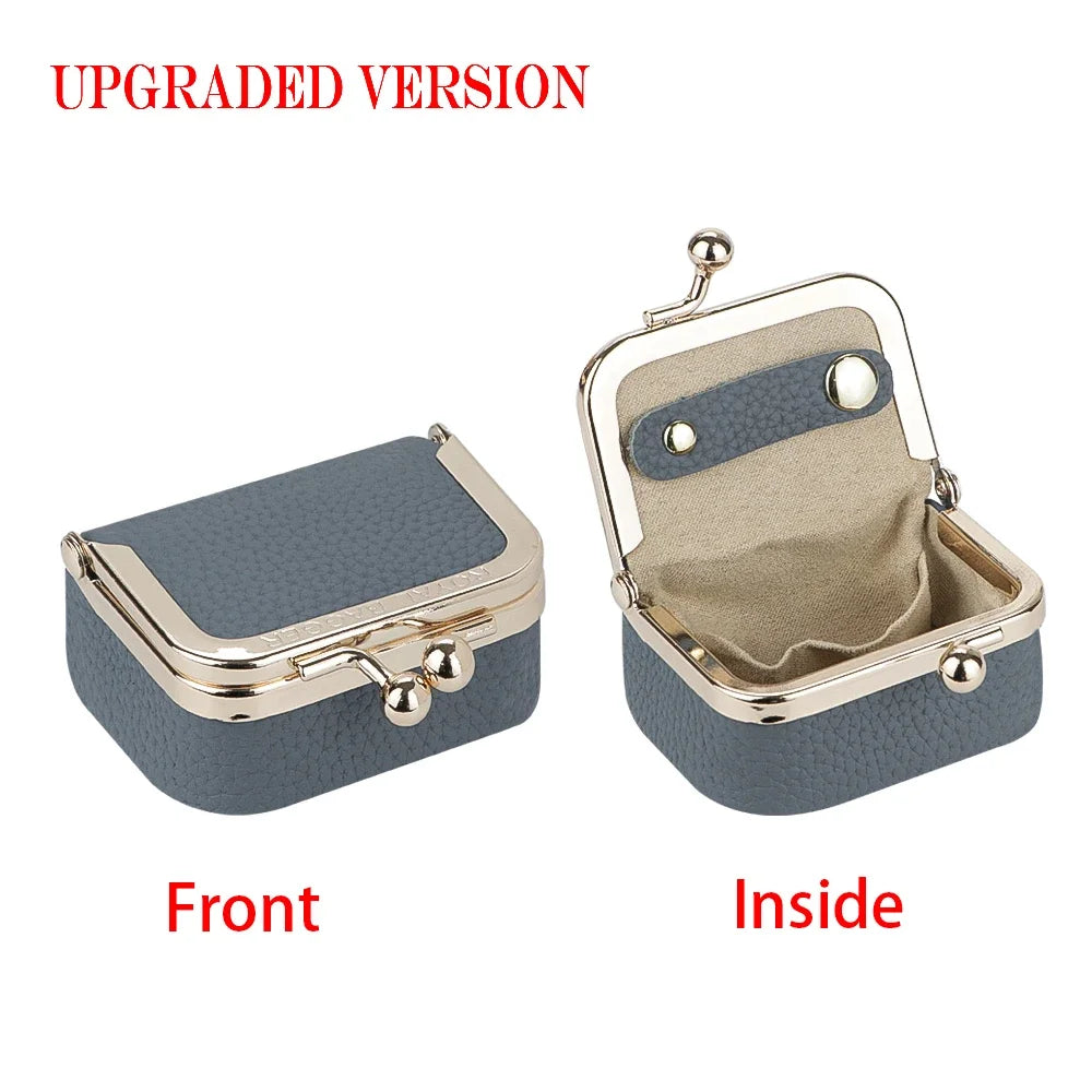 Royal Bagger Genuine Leather Mini Jewelry Coin Purse Solid Color Kiss Lock Change Pouch Casual Small Storage Bag for Women 1894