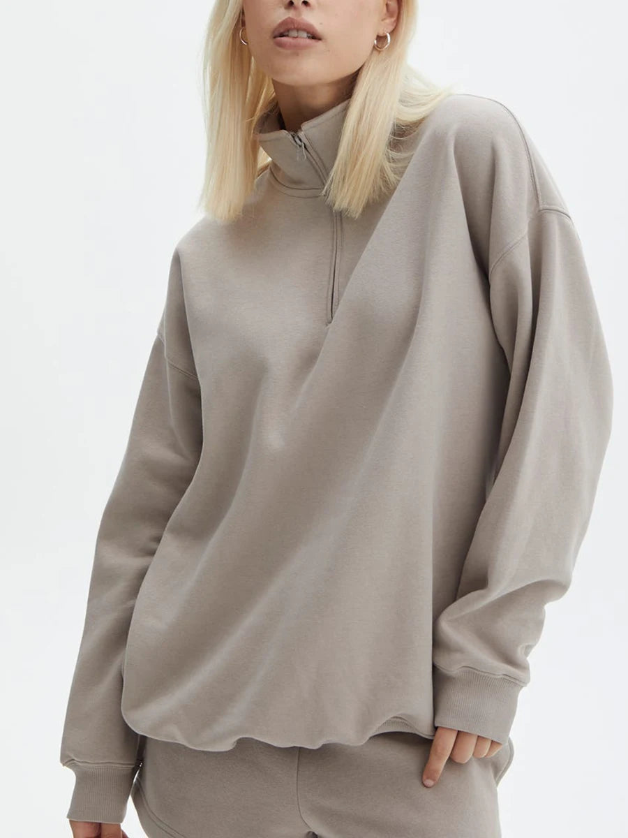 Women Shorts Set Long Sleeve Stand Collar Zipped Sweatshirt Activewear Fall Outfit