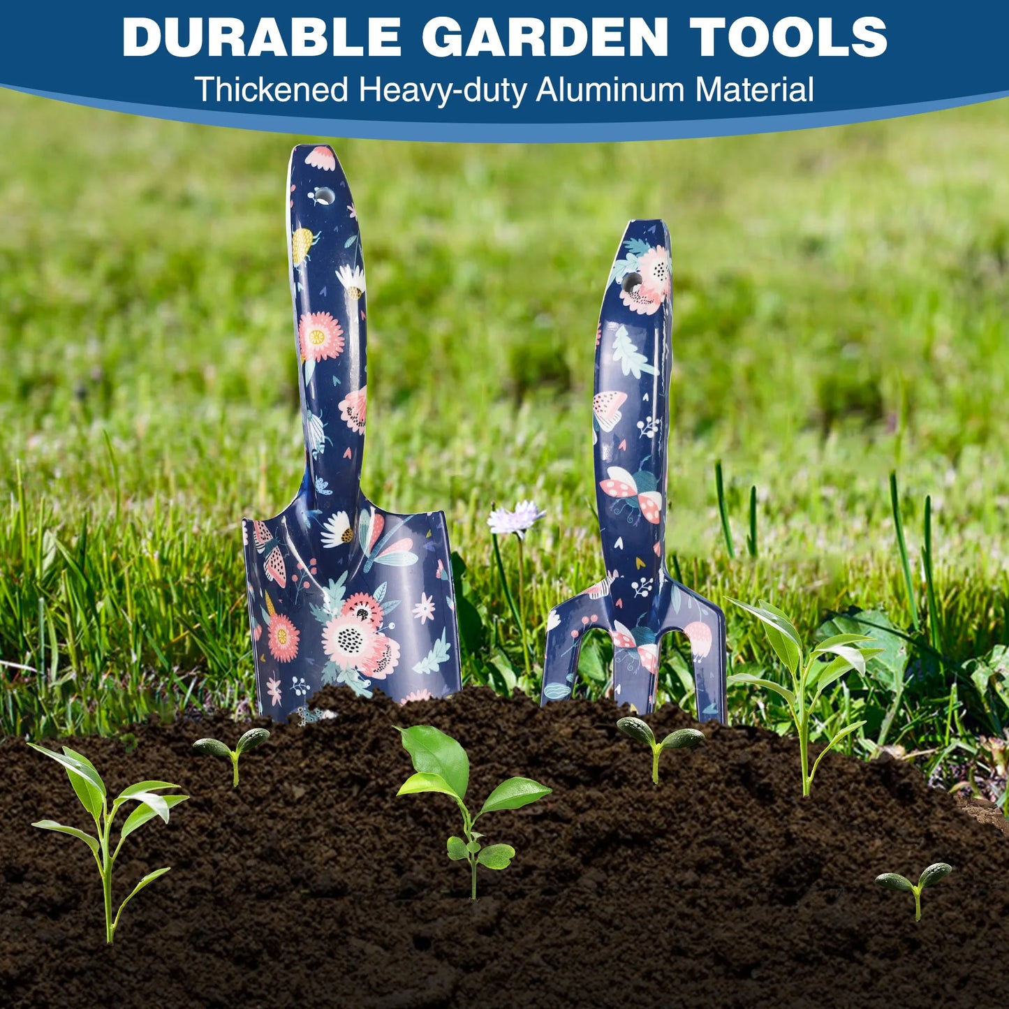 WORKPRO Aluminum Garden Tool Set 4PCS Heavy Duty Hand Garden Tools with Box Include Trowel, Rake, Pruner, Garden Gloves, Floral