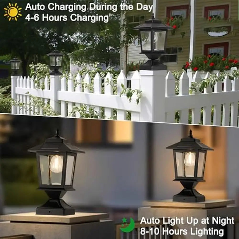 Solar Post Cap Lights Waterproof Outdoor Light 4x4 Fence Deck Patio Glass Shade Aluminum Base LED Lamp Ambient Lighting Durable