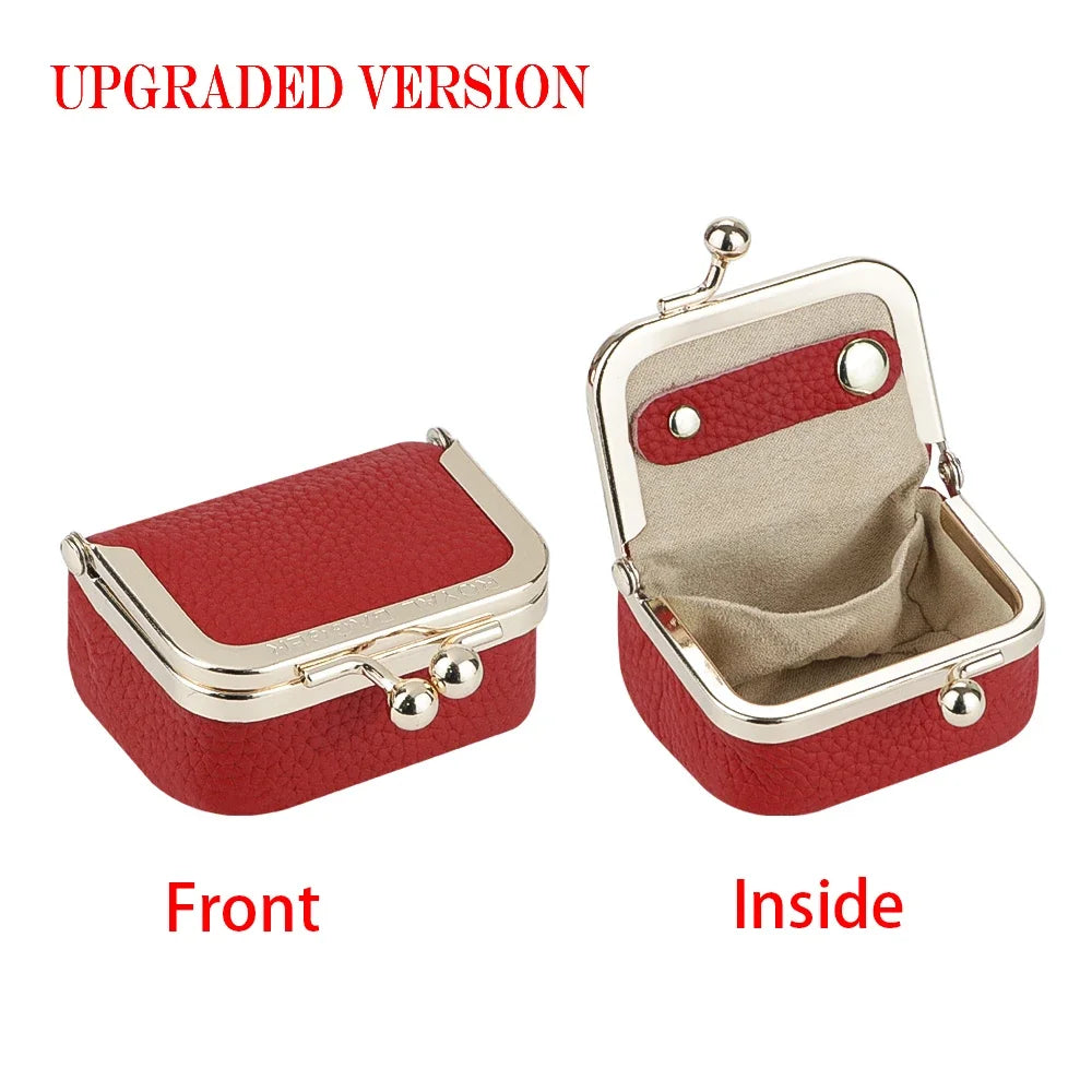 Royal Bagger Genuine Leather Mini Jewelry Coin Purse Solid Color Kiss Lock Change Pouch Casual Small Storage Bag for Women 1894