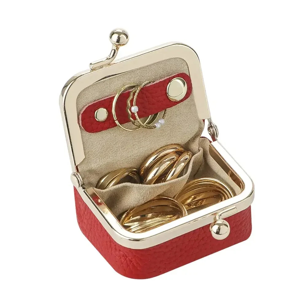 Royal Bagger Genuine Leather Mini Jewelry Coin Purse Solid Color Kiss Lock Change Pouch Casual Small Storage Bag for Women 1894