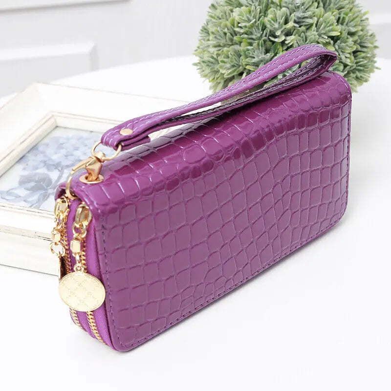Long Wallet for Women Dual Zipper PU Leather Credit Card Holder Cash Purse Large Capacity Cellphone Handbag
