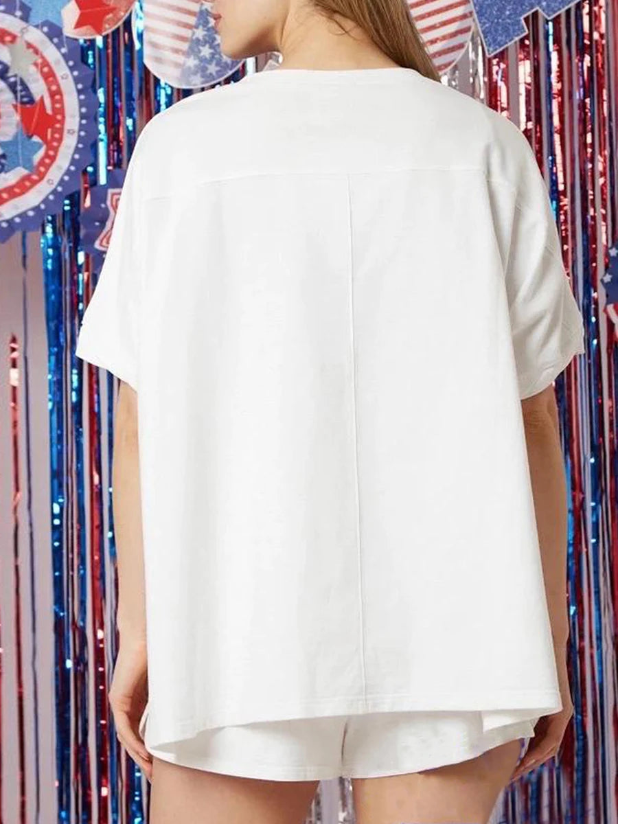 Women’s 4th of July Outfits Short Sleeve Heart Print Set
