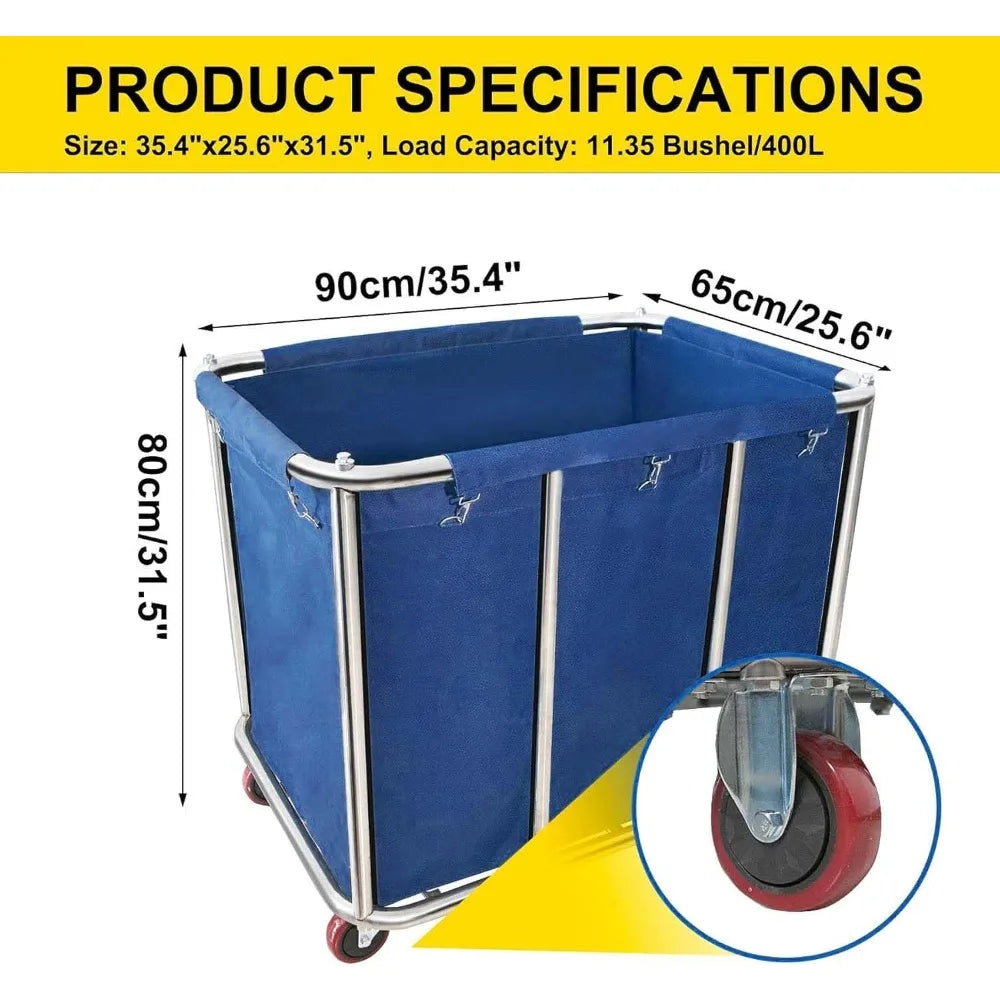 Laundry Cart Large Capacity,400L Large Home Industrial Rolling Laundry Hamper with 4 Inch Heavy Duty Wheels