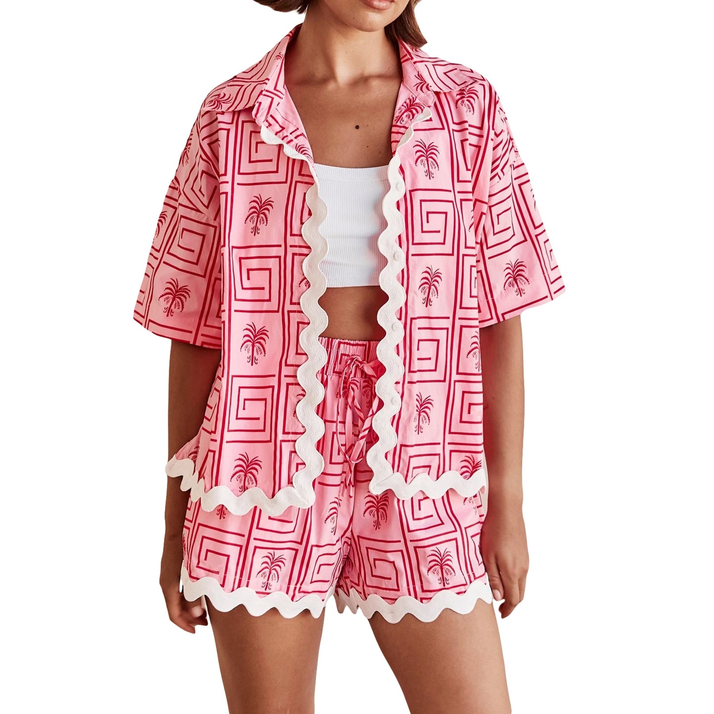 Women s Summer Loungewear Set Fashion Print T-Shirt Shorts