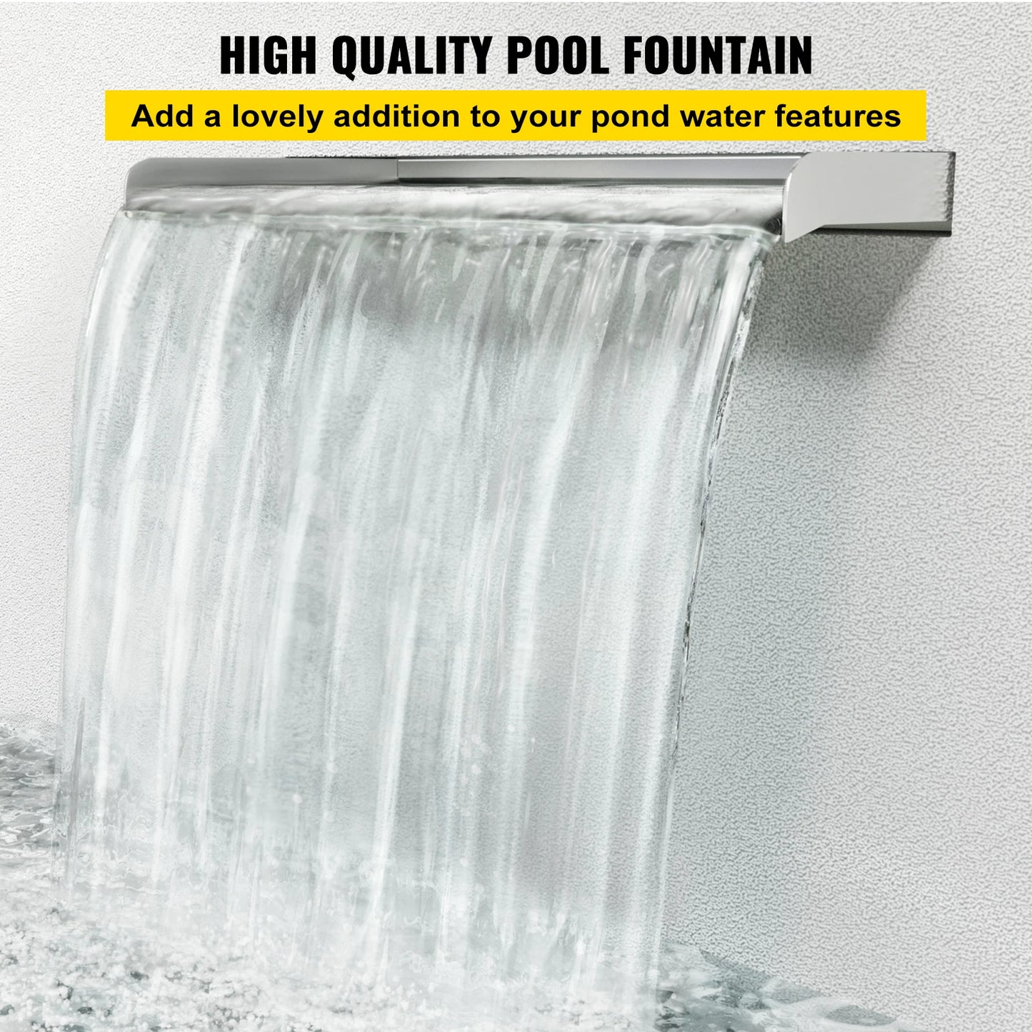 VEVOR Pool Fountain Outdoor Pools Waterfall Spillway with Pipe Connector Stainless Steel Rectangular Pool Fountains Garden Pond