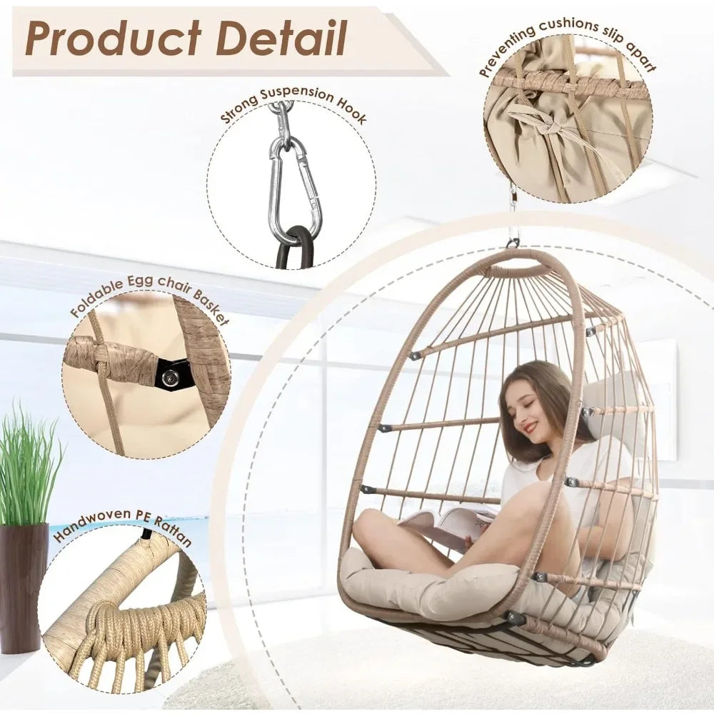 Egg Chair Without Stand Luxury Outdoor Patio Wicker Hanging Swing Egg Chairs with Water Resistant Cushions for Patio Backyard