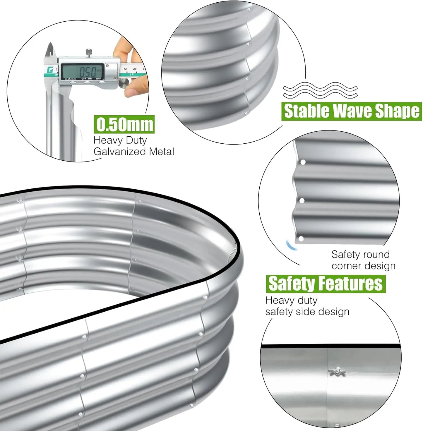 Galvanized Raised Garden Bed Outdoor, 2 Pcs 4x2x1ft Oval Metal Planter Box for Planting Plants Vegetables, Silver