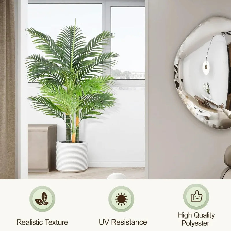 Tall Triple Golden Cane Palm Artificial Tree for Decor