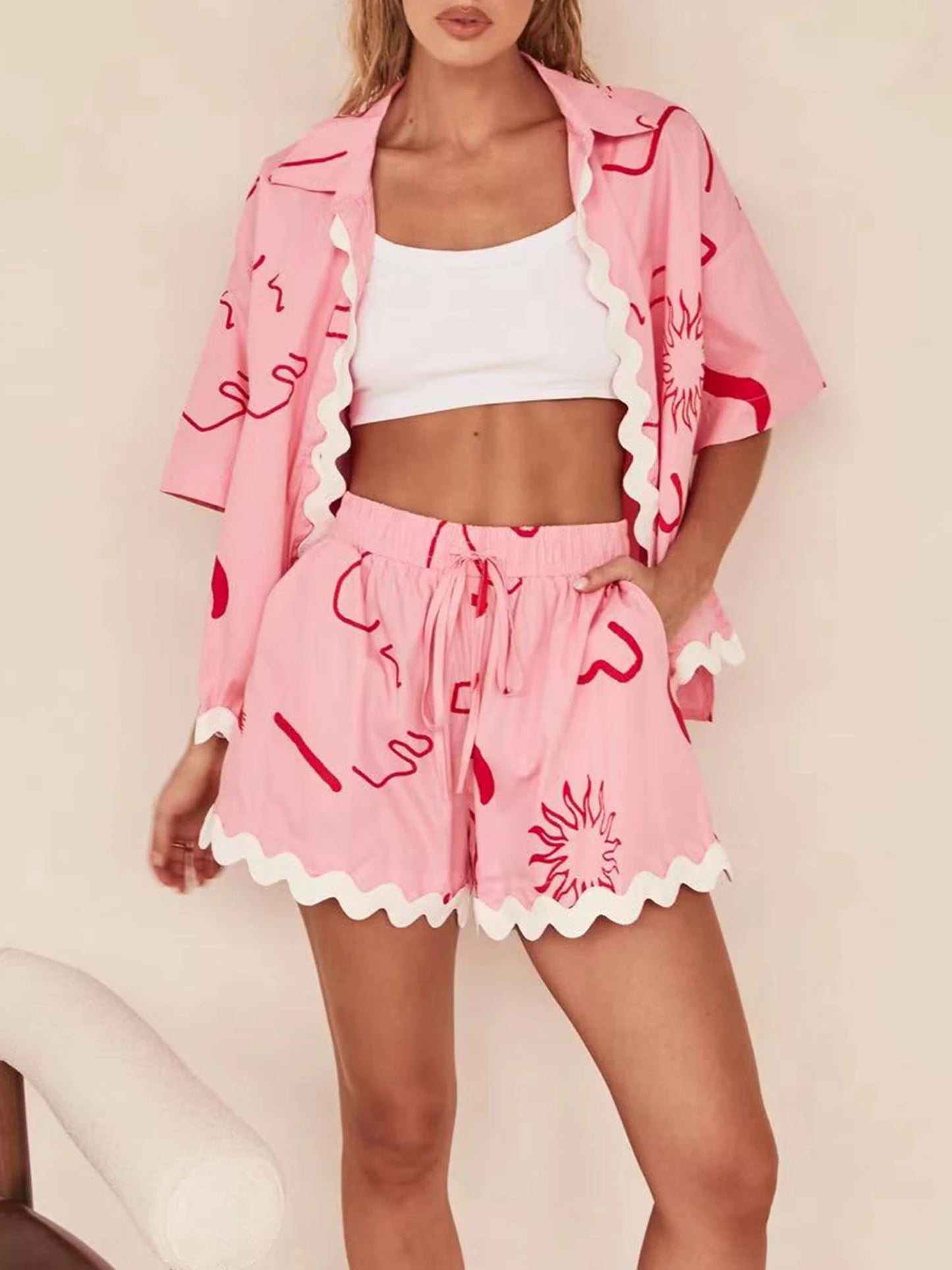 Women s Summer Loungewear Set Fashion Print T-Shirt Shorts
