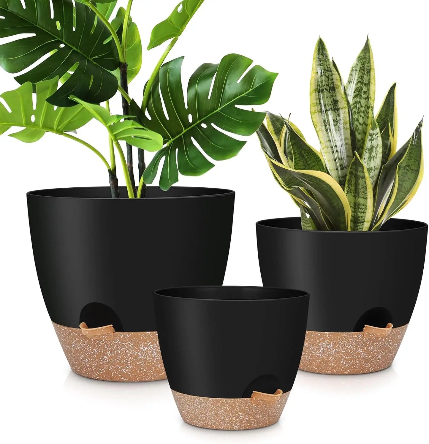 12" 10" 9" Large Self Watering Plant Pots 3 Pack Planters