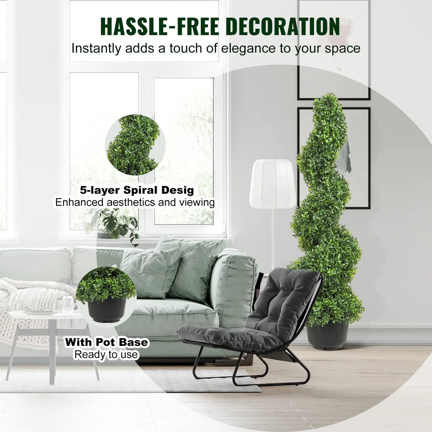 VEVOR 1/2pcs Artificial Boxwood Tower Topiary Plant 24/36/48in