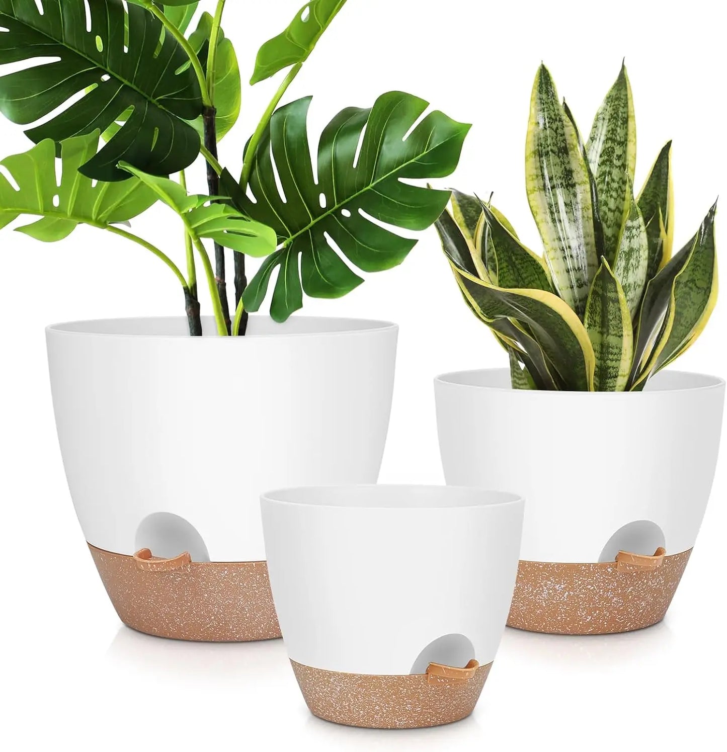 12" 10" 9" Large Self Watering Plant Pots 3 Pack Planters