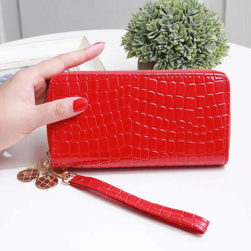 Long Wallet for Women Dual Zipper PU Leather Credit Card Holder Cash Purse Large Capacity Cellphone Handbag