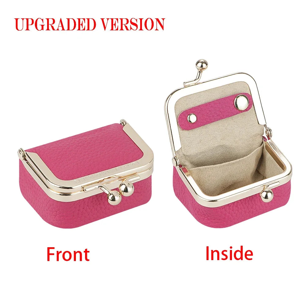 Royal Bagger Genuine Leather Mini Jewelry Coin Purse Solid Color Kiss Lock Change Pouch Casual Small Storage Bag for Women 1894