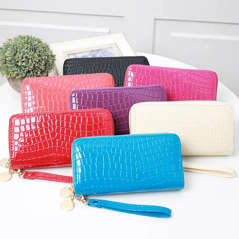 Long Wallet for Women Dual Zipper PU Leather Credit Card Holder Cash Purse Large Capacity Cellphone Handbag
