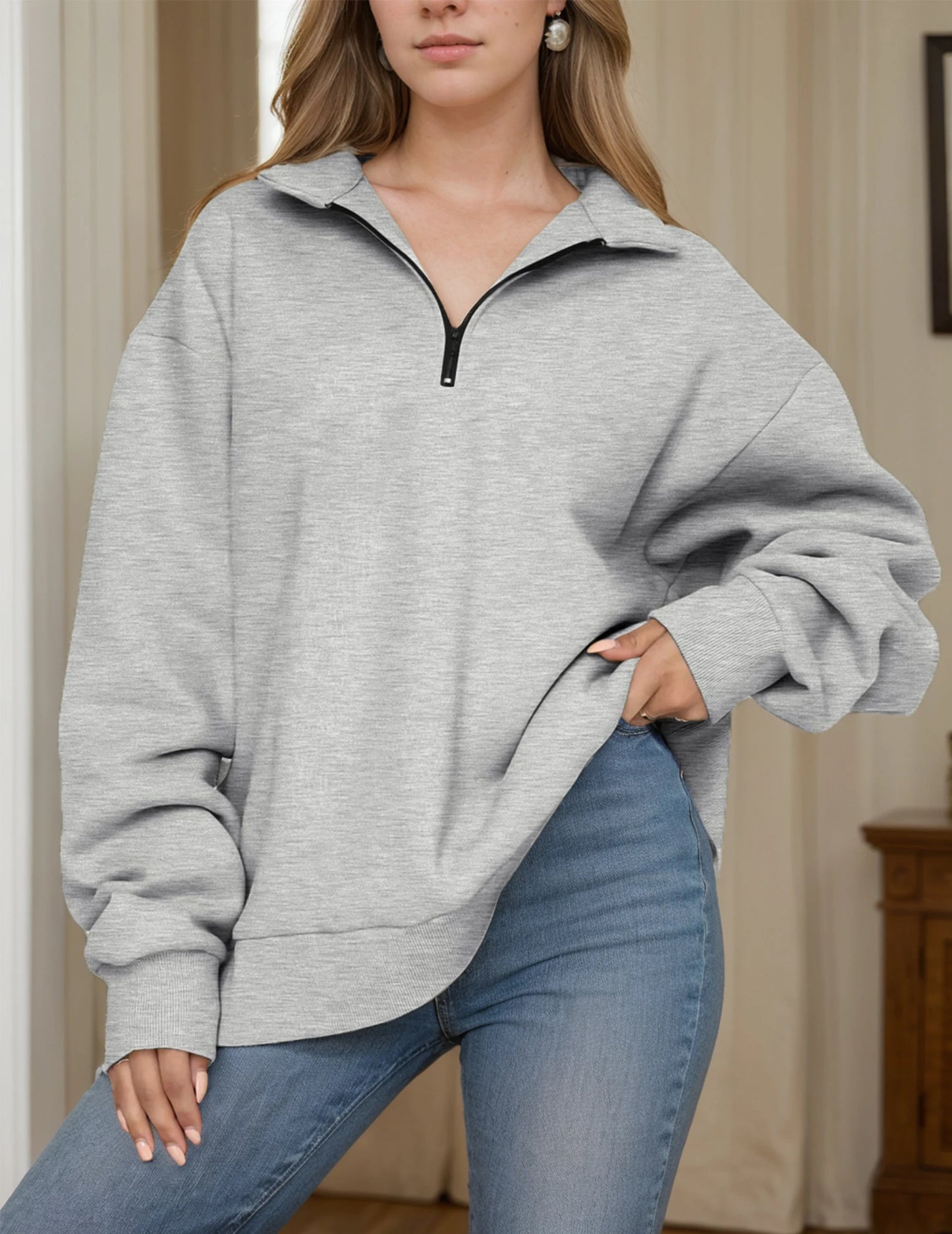 Womens Oversized Sweatshirts Half Zip Pullover Trendy Tops