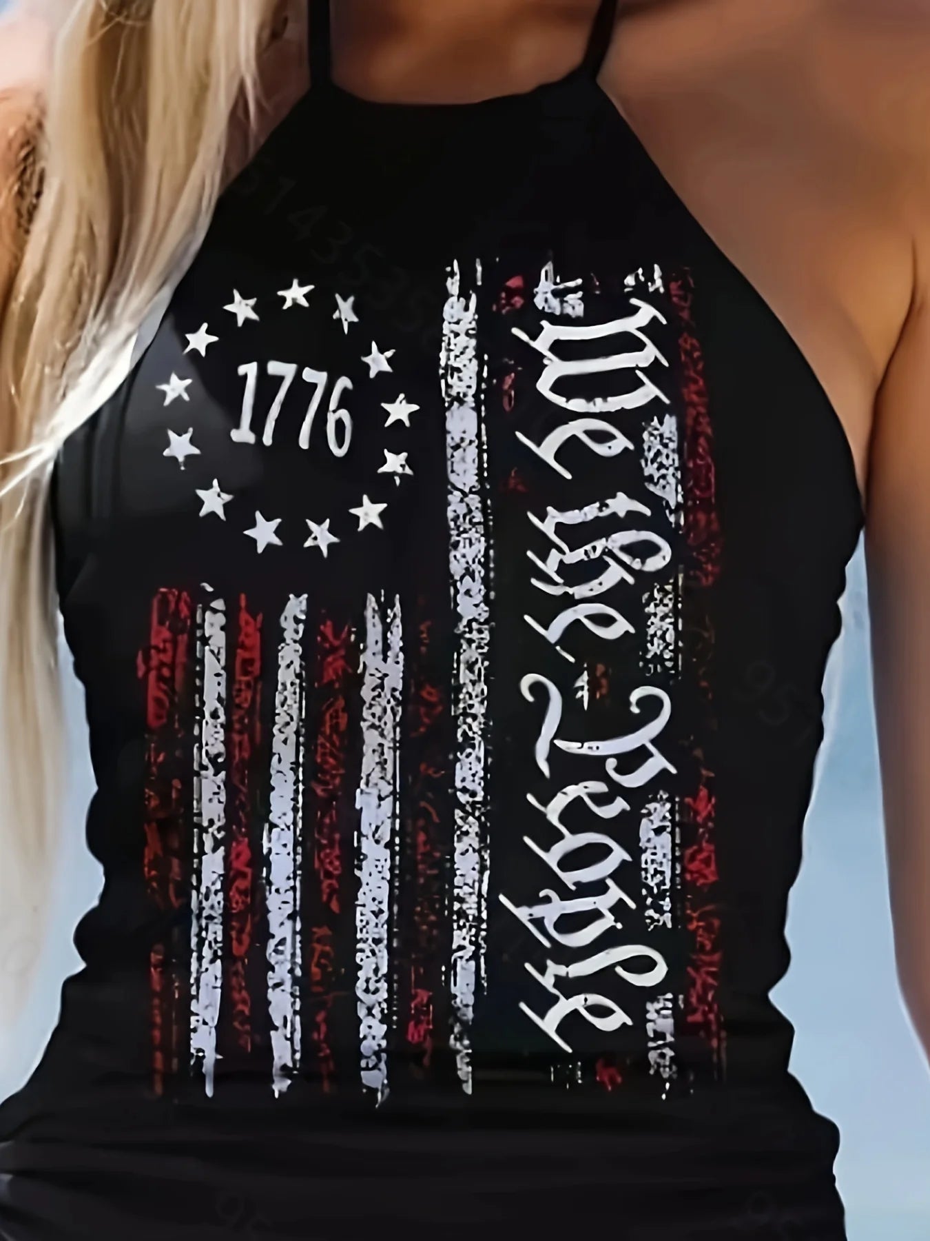 Women's 4th of July Tankini Swimsuit – American Flag Design, Flattering High Neck Fit