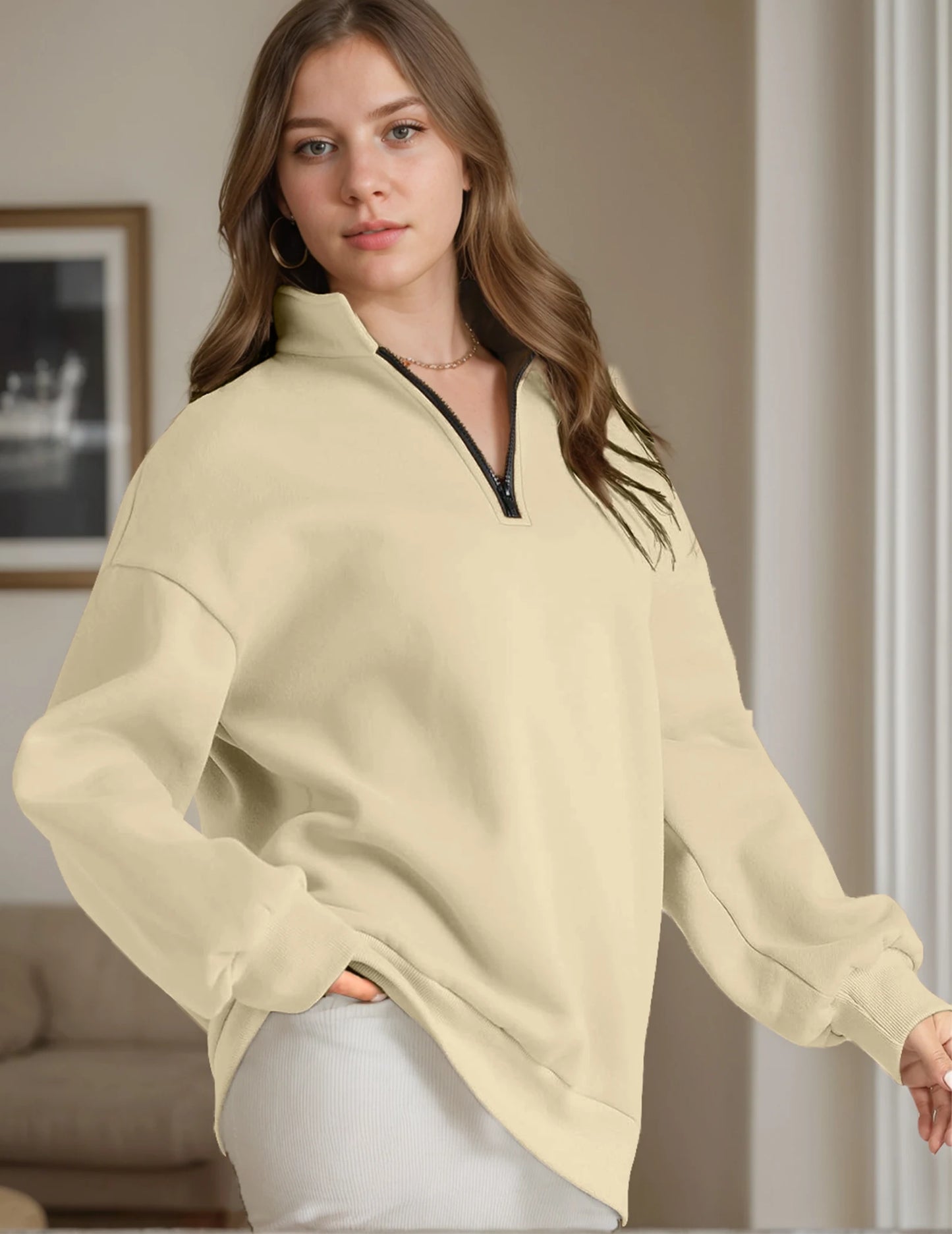 Womens Oversized Sweatshirts Half Zip Pullover Trendy Tops