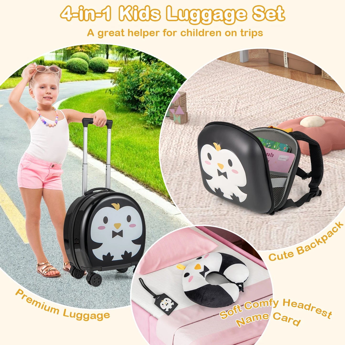 4-Piece Kid's Luggage Set w/ 14" Carry-on Hardside Spinner Toddler Luggage