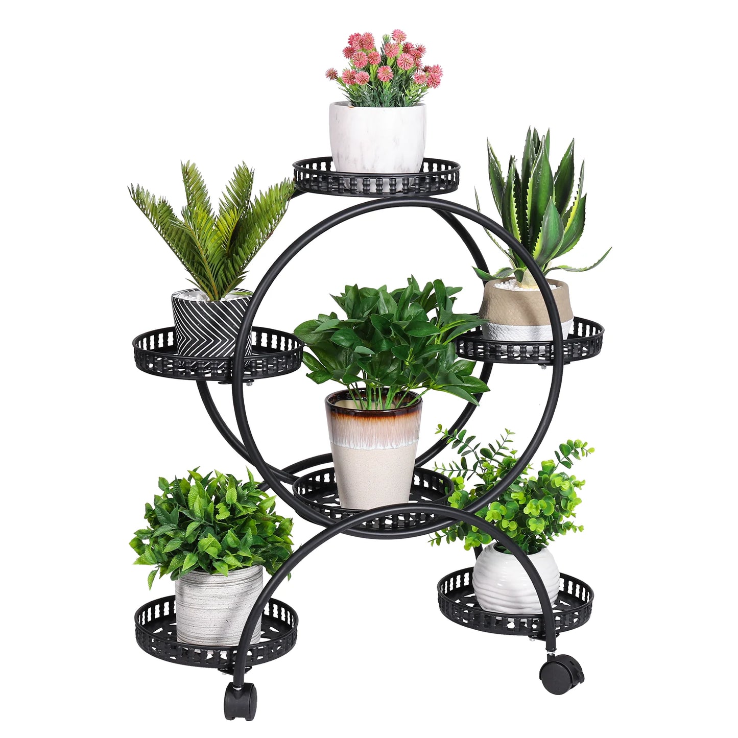 Unho 6 Potted Metal Plant Stand Garden Cart Holder With Wheels