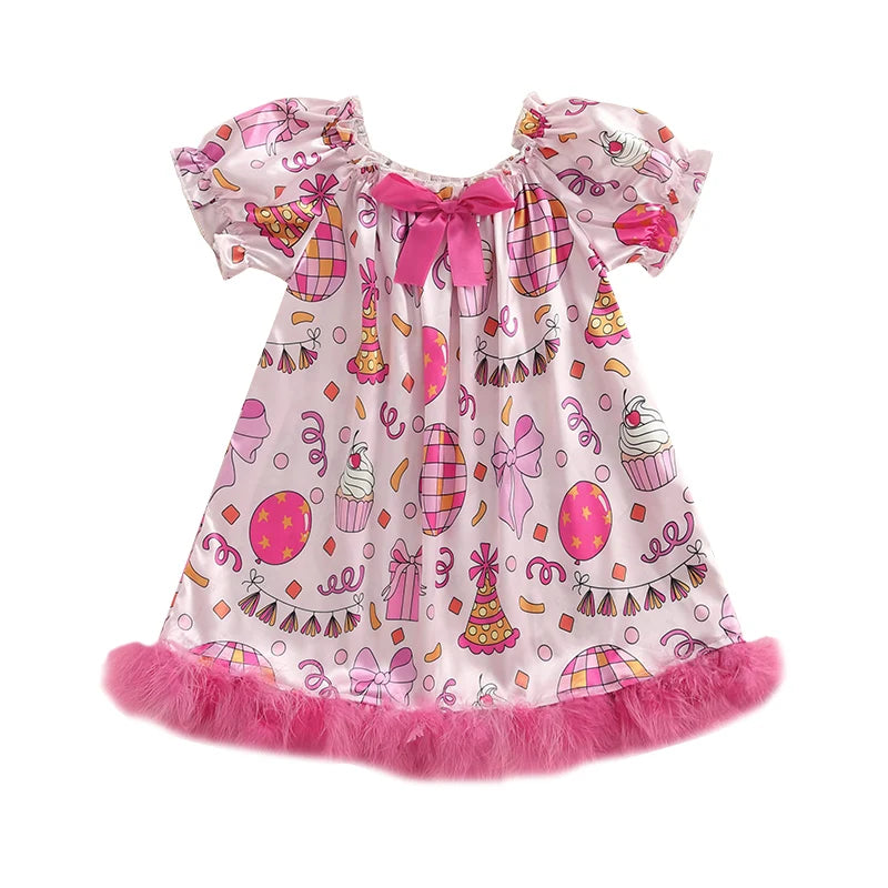 Girls Nightgowns Birthday Toddler Nightgown Unicorn Print Plush Trim Sleepwear Night Sleep Dress Princess Pajamas Set with