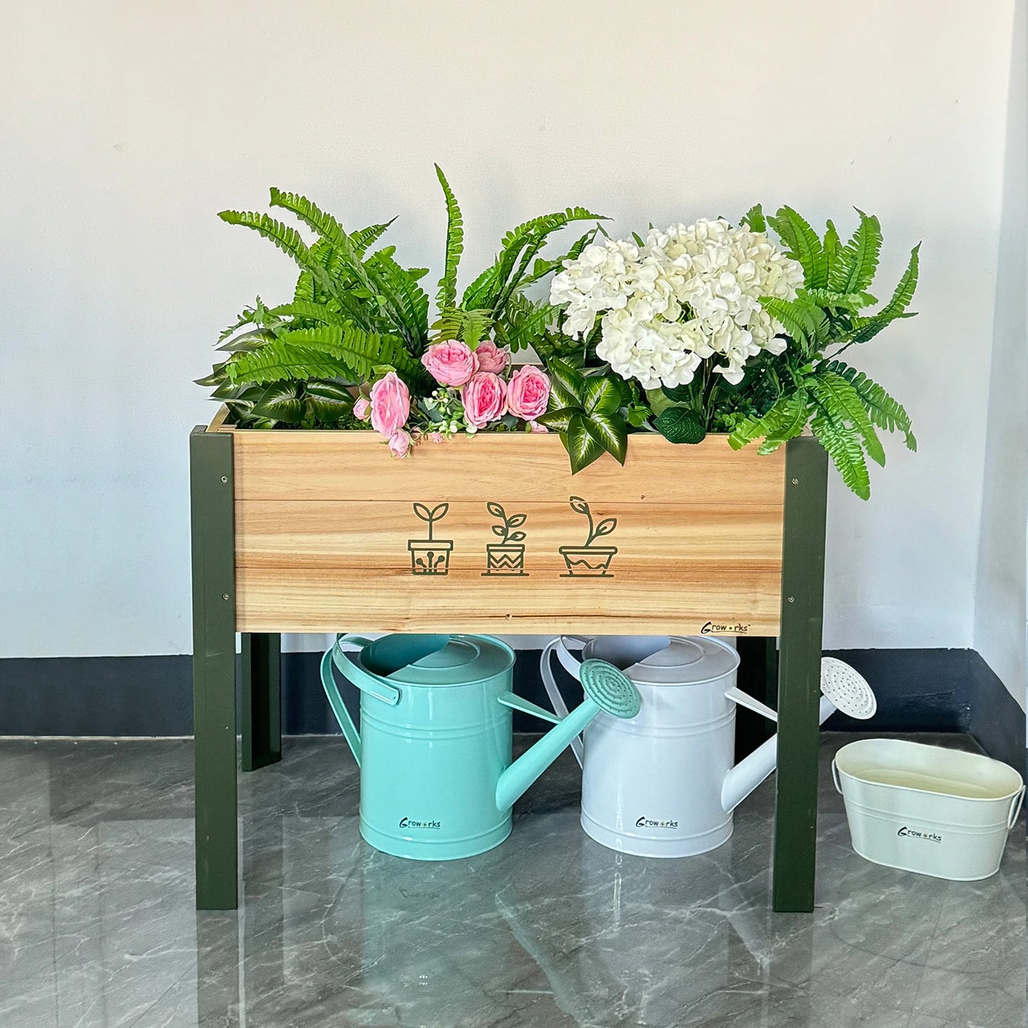 Groworks Elevated Wooden Planter Box 30L X 17.7W X 23.8H Outdoor Gardening Raised Garden Bed with Long Feet for Planting