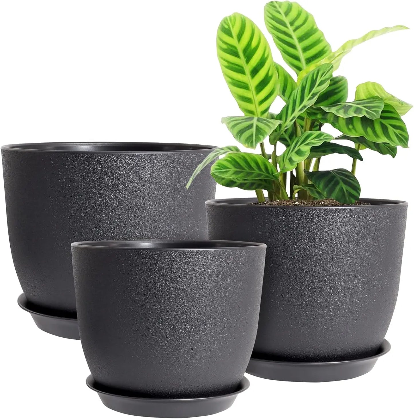 12/10/9 Large Modern Plant Pots, Plastic Planters with Drainage Holes and Saucers for Indoor Outdoor Plants Flowers