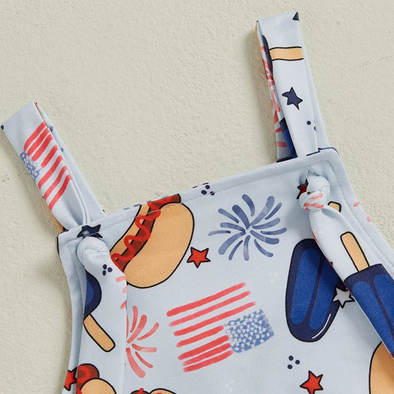 Infant Boys Rompers Patriotic Stars and Stripes Print Sleeveless Overalls Bodysuits Jumpsuits for Fourth of July Celebrations