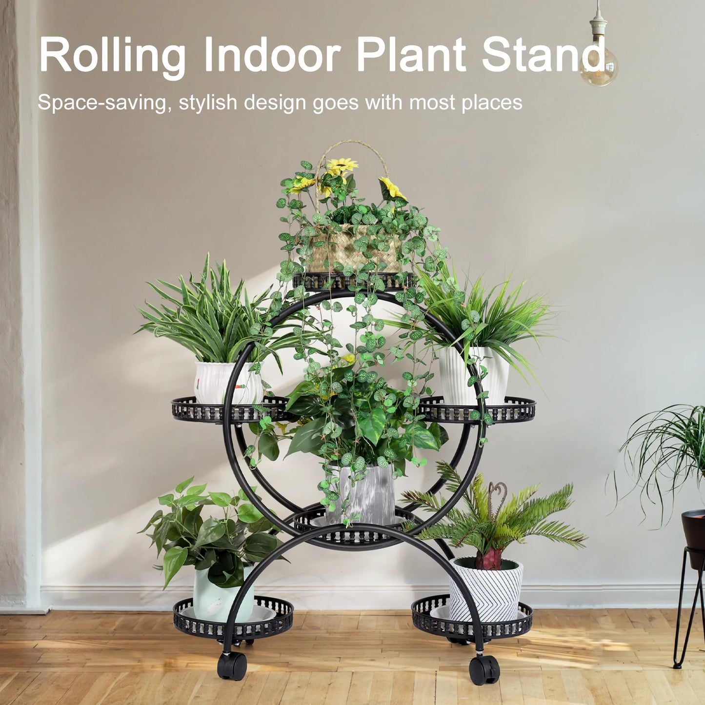 Unho 6 Potted Metal Plant Stand Garden Cart Holder With Wheels
