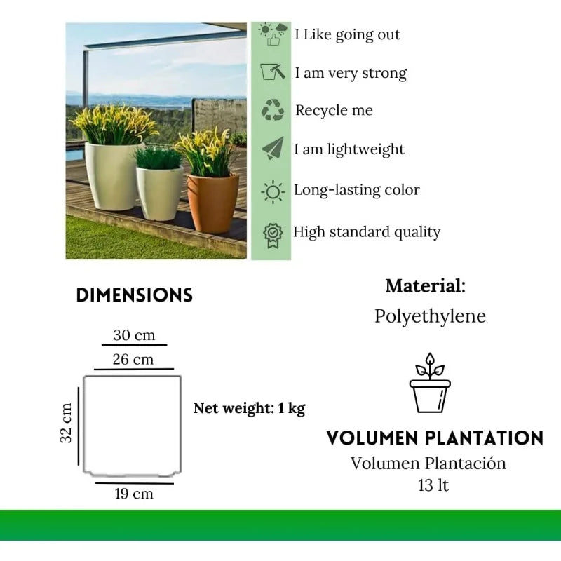 12 Inch Planter for Garden with Drainage, Large Round Pot