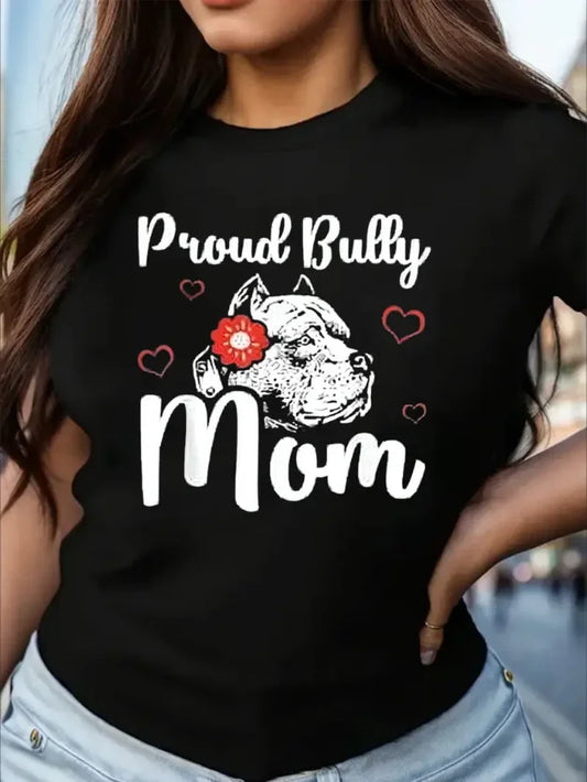 Graphic T-Shirt Women Designer Vintage Summer Proud Bully Mom