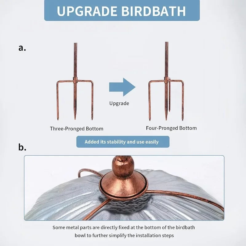 31 Inch Height Glass Birdbath Birdfeeder with Metal Stake Garden Yard Outdoor Blue