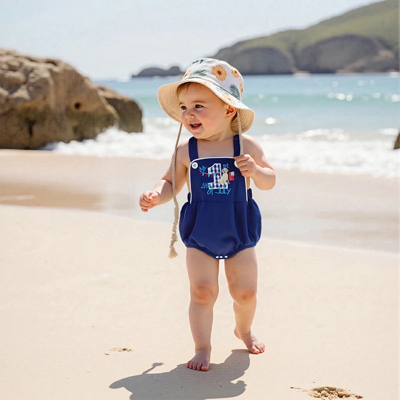 Patriotic Stars and Stripes  for Newborns Adorable Jumpsuit with USA Flag Design Sleeveless Romper for Baby Boys Girls