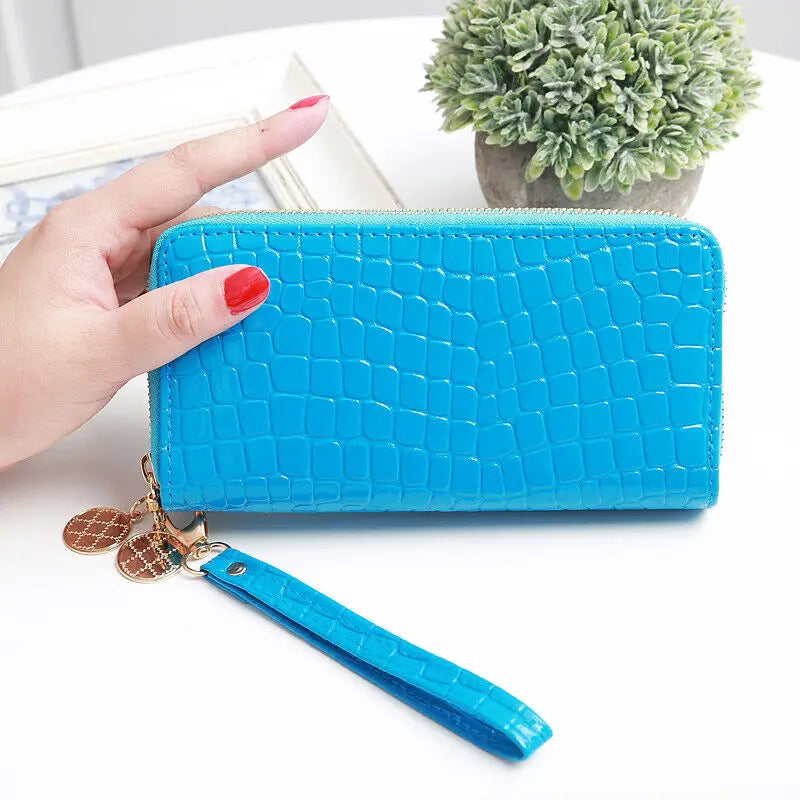 Long Wallet for Women Dual Zipper PU Leather Credit Card Holder Cash Purse Large Capacity Cellphone Handbag