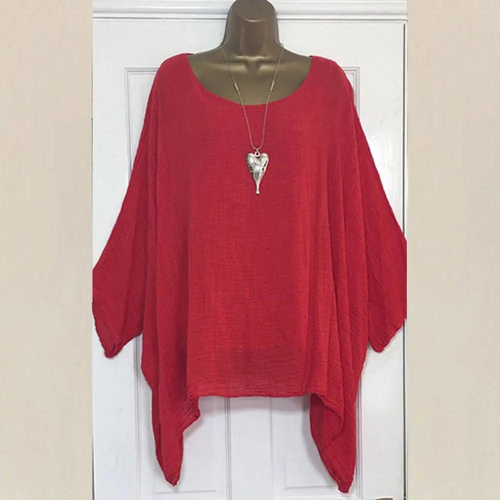 Plus Size Women Boho Linen Blouse Top Summer Solid Color