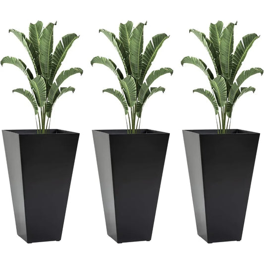 Set of 3 Tall Planters with Drainage Hole, 28" Outdoor Flower Plant Pots, Indoor Planters for Porch Patio and Deck