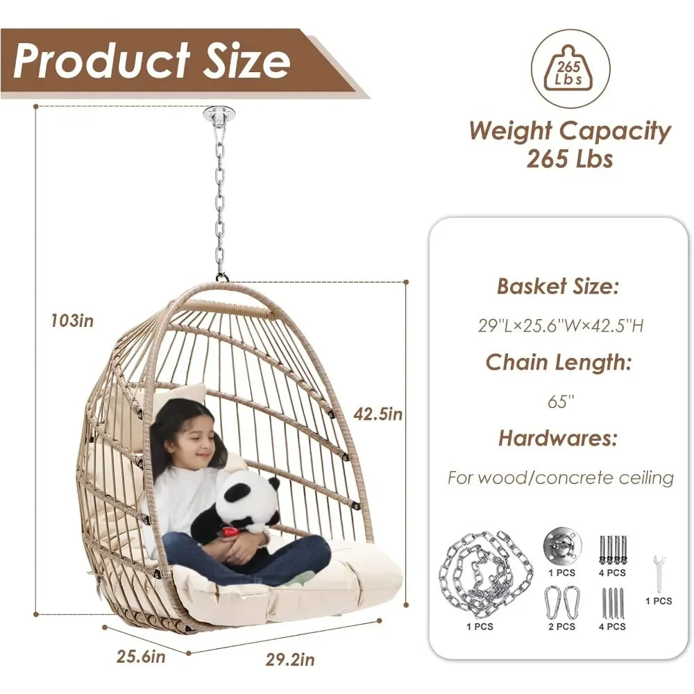 Egg Chair Without Stand Luxury Outdoor Patio Wicker Hanging Swing Egg Chairs with Water Resistant Cushions for Patio Backyard