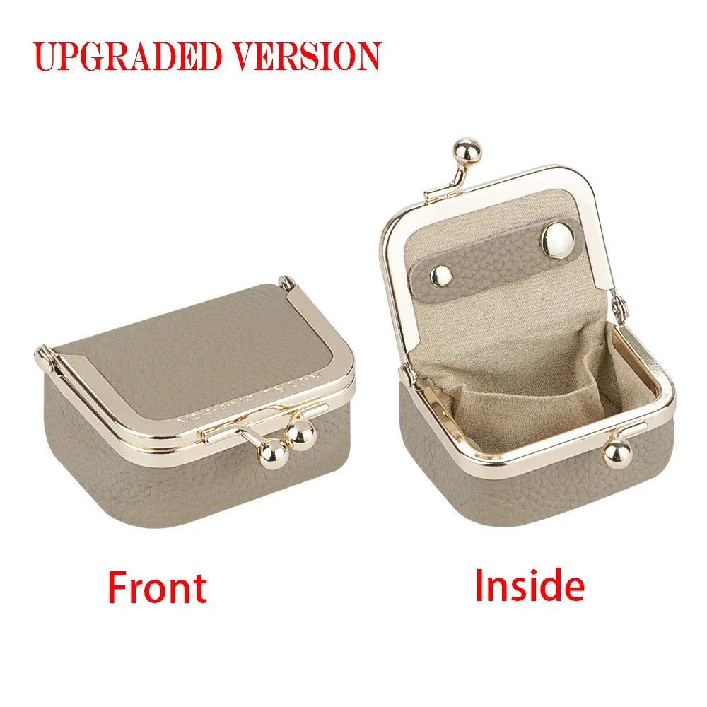 Royal Bagger Genuine Leather Mini Jewelry Coin Purse Solid Color Kiss Lock Change Pouch Casual Small Storage Bag for Women 1894