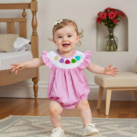 Toddler Girls Rompers Watermelon Embroidery Polka Dot Floral Square Neck Ruffle Sleeve Baby Bodysuits Playsuits