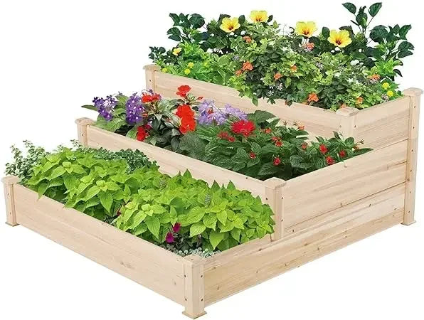 Raised Garden Bed Elevated Wooden Planter Box Stand for Herbs Vegetables Flowers Outdoor Patio Deck