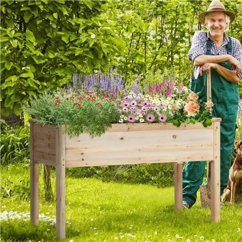 Raised Garden Bed Elevated Wooden Planter Box Stand for Herbs Vegetables Flowers Outdoor Patio Deck