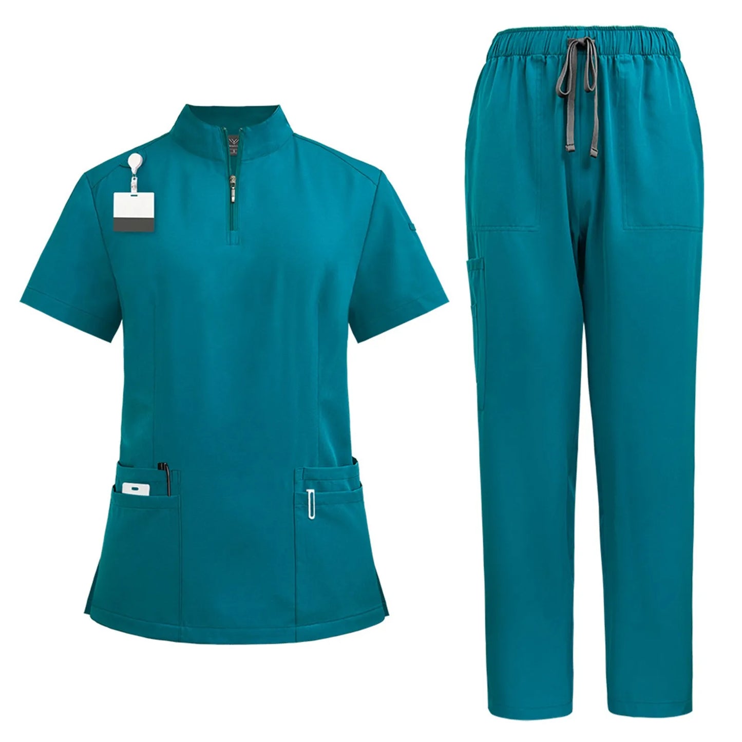 Women Two-Piece Set Solid Color Stand-Up Collar Top And Pants